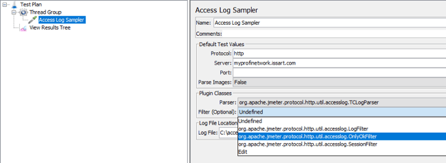 access log sampler, jmeter, filter class