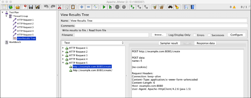 A screenshot of the JMeter HTTP Request Sampler Loop 5 Entities.