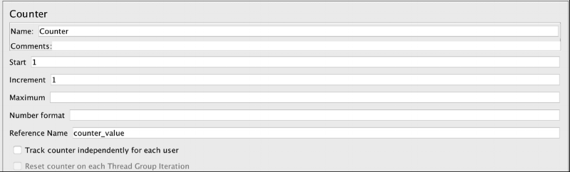 A screenshot of JMeter counter configuration.