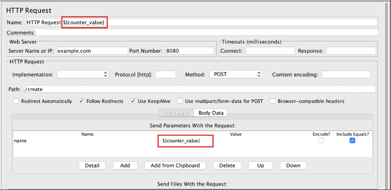 A screenshot of the HTTP Request Counter Value in JMeter.