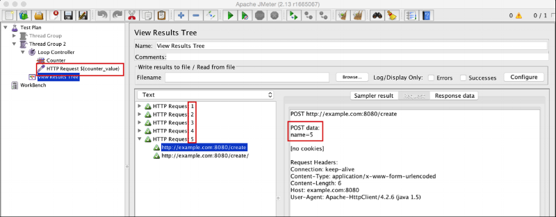 A screenshot of how to view results tree of identical results in the JMeter Counter.