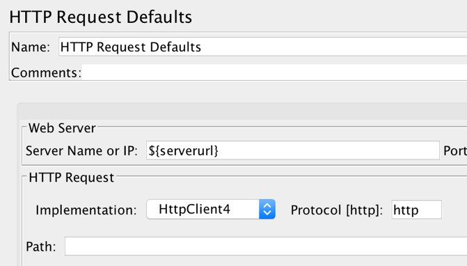 jmeter http request defaults serverurl