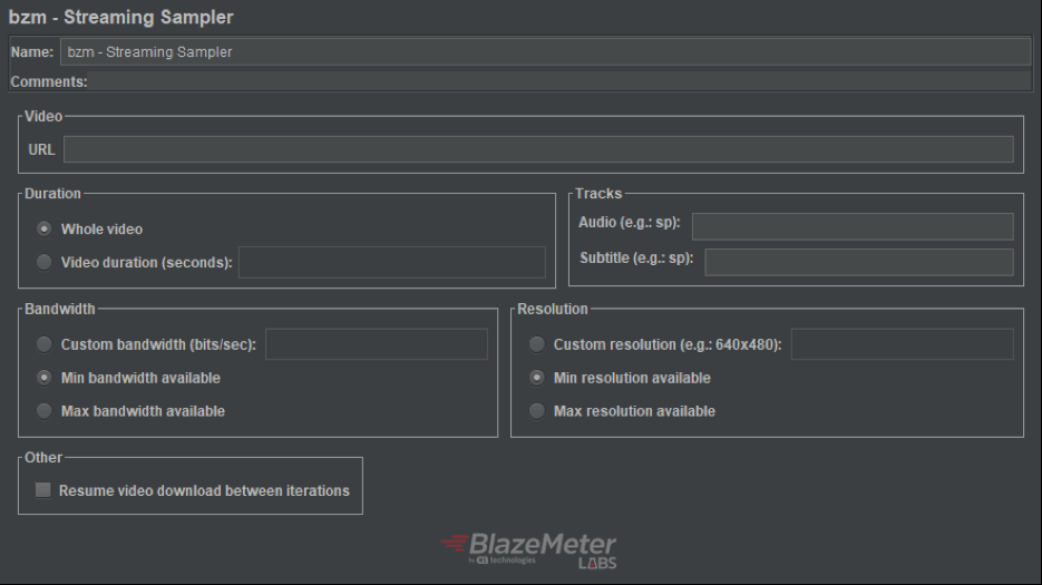 A screenshot of the Streaming Sampler in the JMeter HLS plugin.