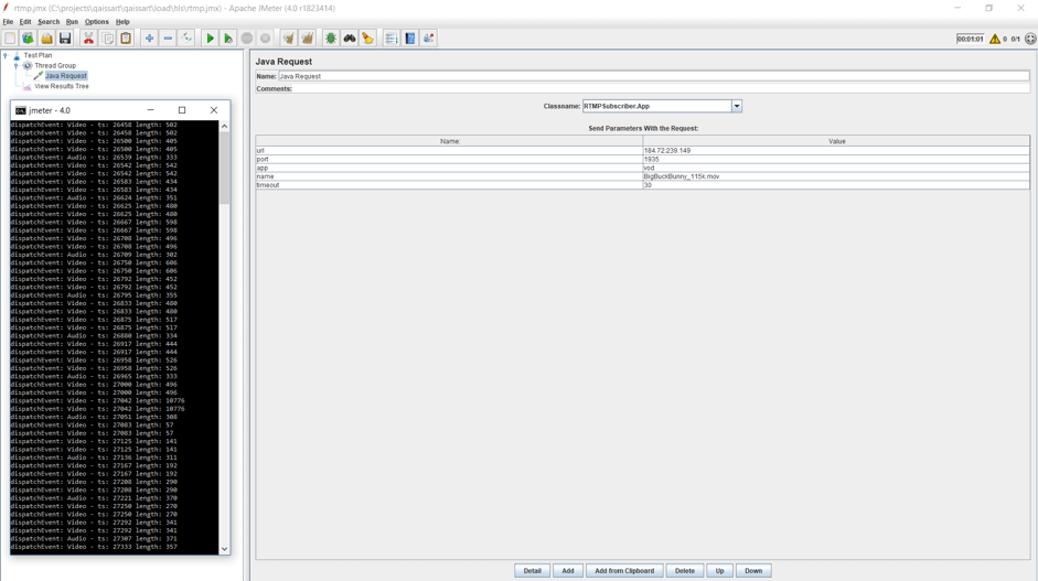 jmeter load testing of rtmp