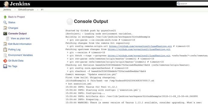 jenkins github integration for running taurus script