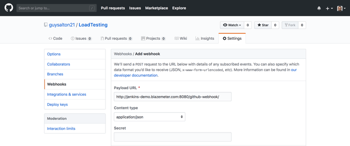 paste jenkins environment url to payload url in github