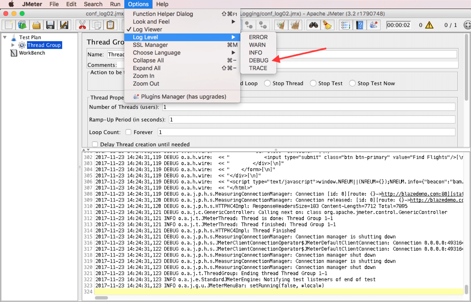 configure your jmeter log