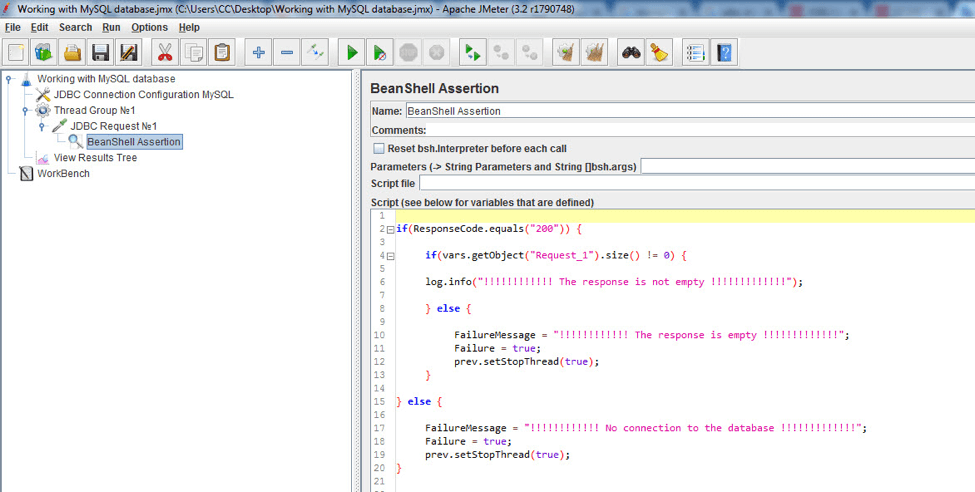 add a MySQL connection test to the database