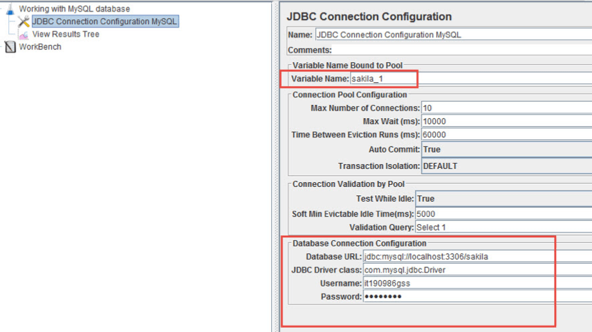 JMeter default database connection configuration fields