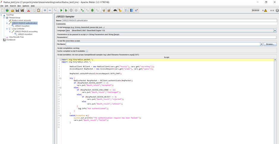 implementing radius protocol load testing in jmeter