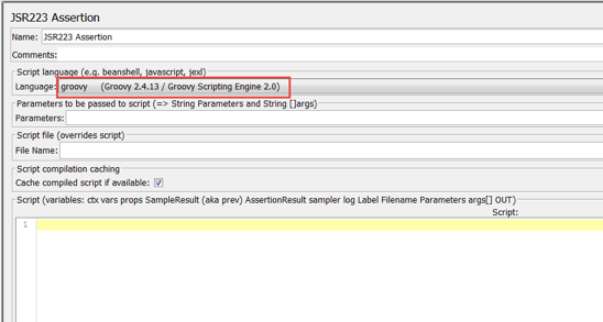 Choosing Groovy language in JSR223 assertion