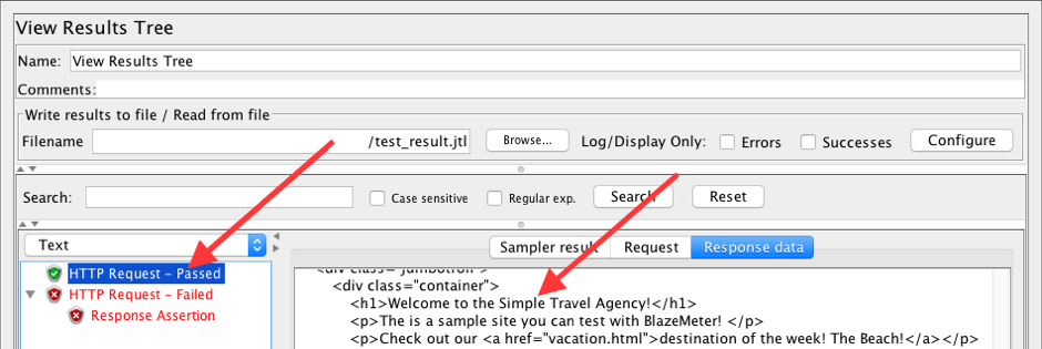 looking at test results with jmeter non-gui