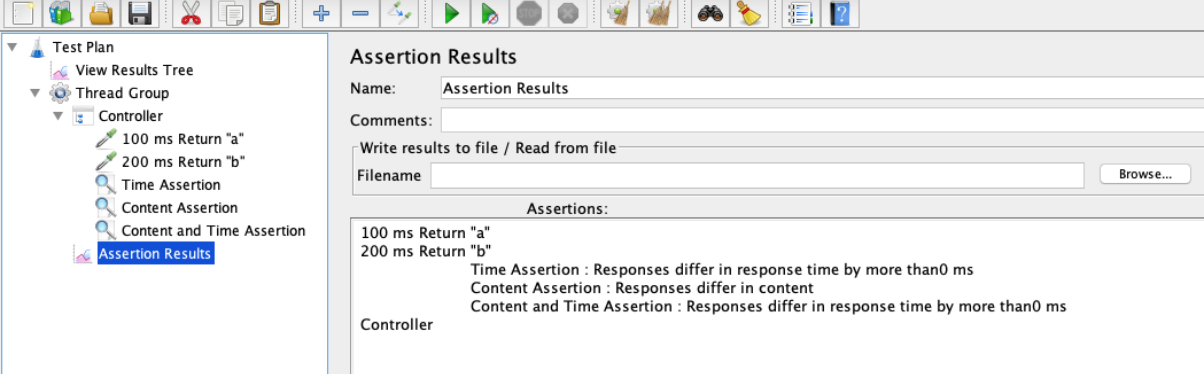 A screenshot of how to compare assertions in JMeter.