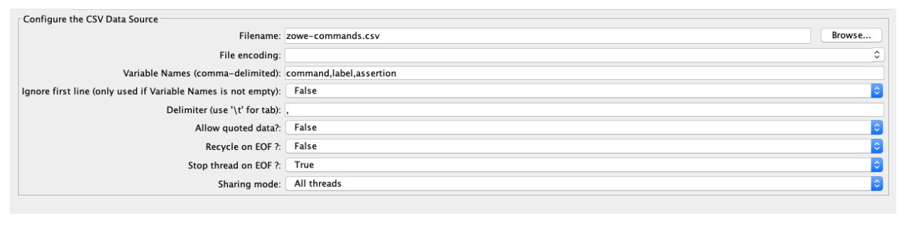 A screenshot of a Zowe commands CSV.