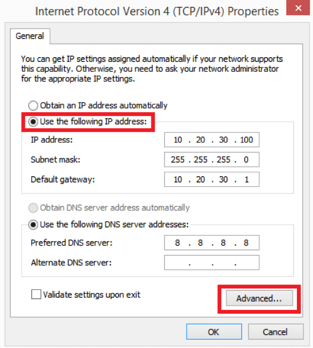 Windows IP properties