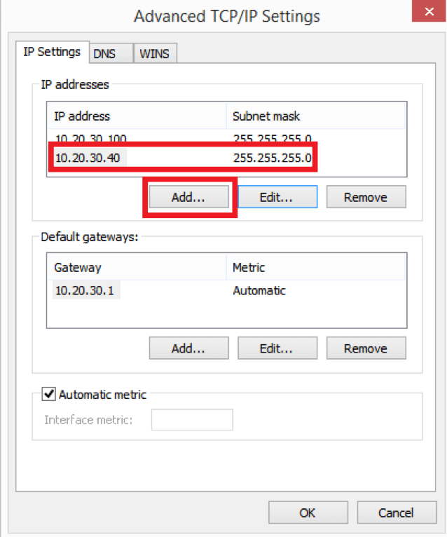 Windows Advanced IP configuration