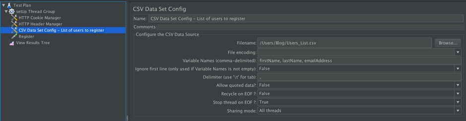 setting up jmeter thread group