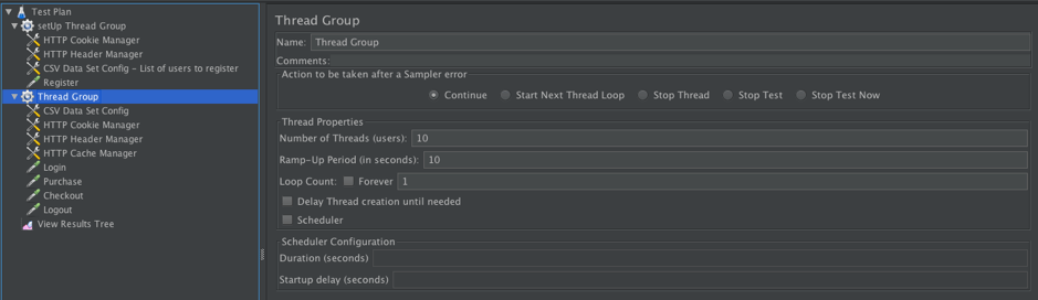 setting up a jmeter thread group