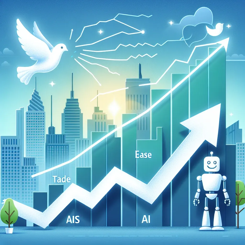 "Google parent company Alphabet logo displayed with a backdrop of stock market charts, symbolizing the surge in its stock value amid easing trade tensions and rising optimism in artificial intelligence."